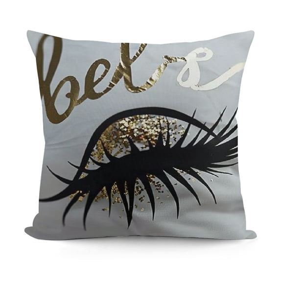 White Gold Throw Pillow Cover Bronzing Flannelette Home Pillowcases Eyelashes Letters Lash Pillowcases for Bedroom Kitchen Couch Sofa Decoration.