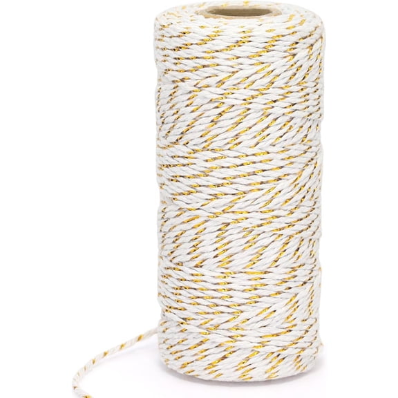 White Gold Twine String 328 Ft Craft Bakers Cotton for Gift Packaging, Weddings, Birthdays