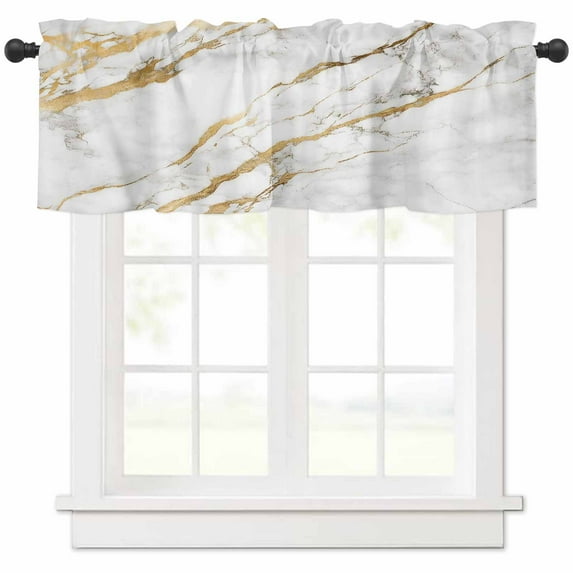 White Gold Valances for Windows Farmhouse Kitchen Curtains Valances Rod Pocket Valance Curtains for Kitchen Windows Modern Abstract Marble Geometric Window Valances for Bathroom Bedroom 60"x18"