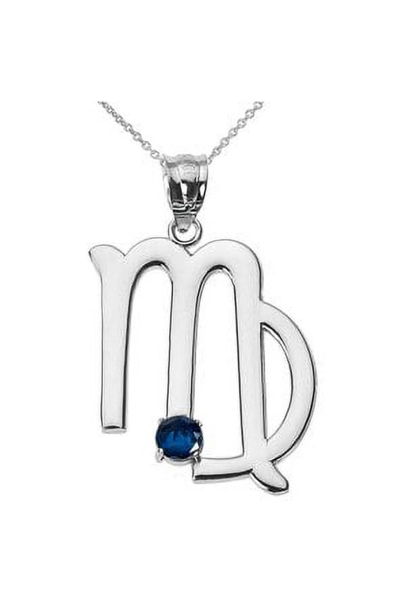 White Gold Virgo Zodiac Sign September Birthstone Pendant Necklace : 14K Pendant only