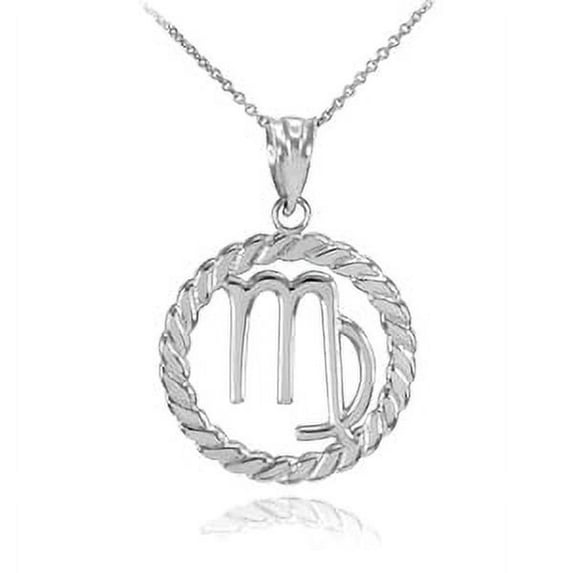 White Gold Virgo Zodiac Sign in Circle Rope Pendant Necklace : 10K Pendant with 20" chain