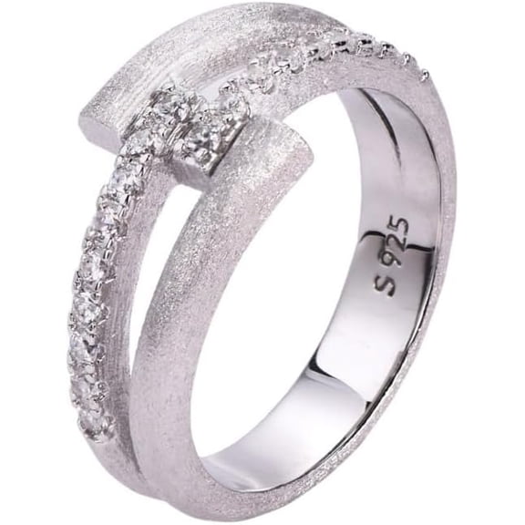 White/Gold Wedding Bands for Women with Brushed Finish S925 Sterling Silver Rings Simulated Diamond Ring Eternity Band Rings for Women CZ Rings for Women