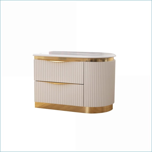 White & Gold Wood 2-Drawer Nightstand for Bedroom Storage