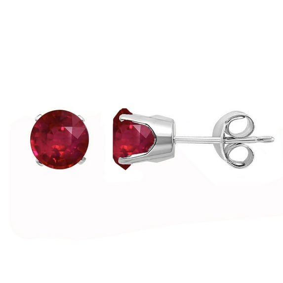 White Gold with Ruby Stud Earrings
