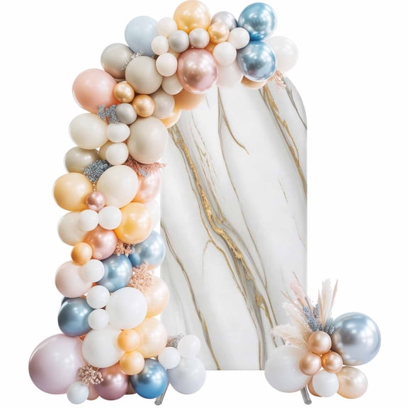White Golden Marble Arch Backdrop Cover 7.2x4 Ft, Spandex Wedding Arch Stand Cover, Modern Abstract Art Marble Crack Round Top Stretch Fitted Background Covers for Birthday Ceremony Party Decor