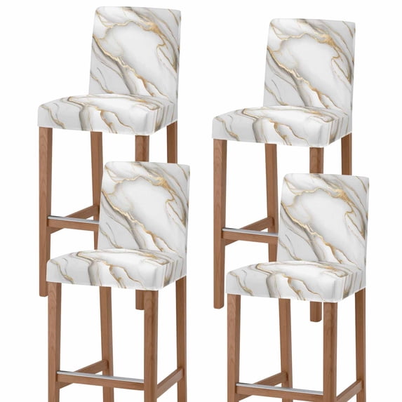 White Golden Marble Bar Stool Cover Set of 4, Modern Abstract Art Marble Crack Stretch Bar Chair Cover, Removable Washable Pub Counter Stool Chair Slipcover for Kitchen Dining Room Pub Cafe