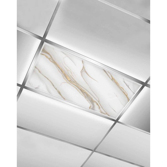 White Golden Marble Fluorescent Light Covers for Ceiling Lights 4x2 feet,1 Pack Magnetic Light Filters for Classroom,Modern Abstract Art Marble Crack Fluorescent Light Shade Panel for Office School