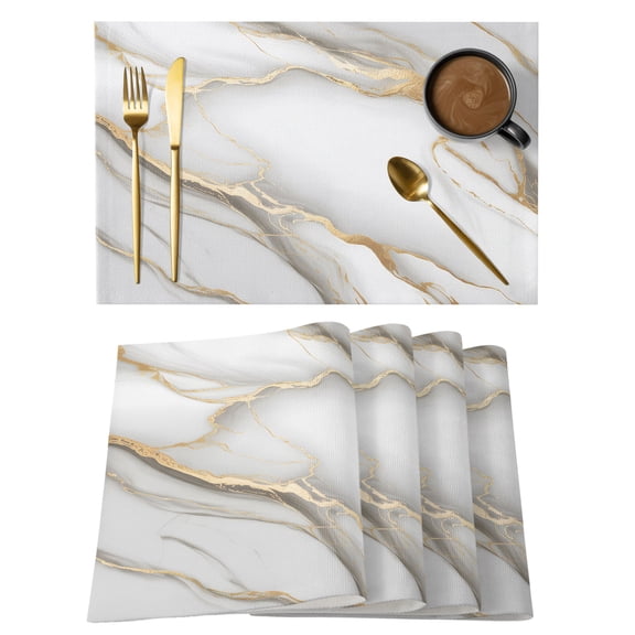 White Golden Marble Placemats Set of 2, Cotton Linen Fabric Place Mats, Modern Abstract Art Marble Flow Washable Decorative Table Mats Protector for Home Kitchen Dining Wedding Party Coffee Tables