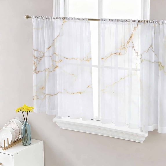 White Golden Marble Sheer Curtains 54 Inch Length 2 Panels Set Window Treatments, Modern Abstract Art Elegant Rod Pocket Semi Curtains for Living Room/Bedroom/Kitchen Décor, 104"W x 54"L