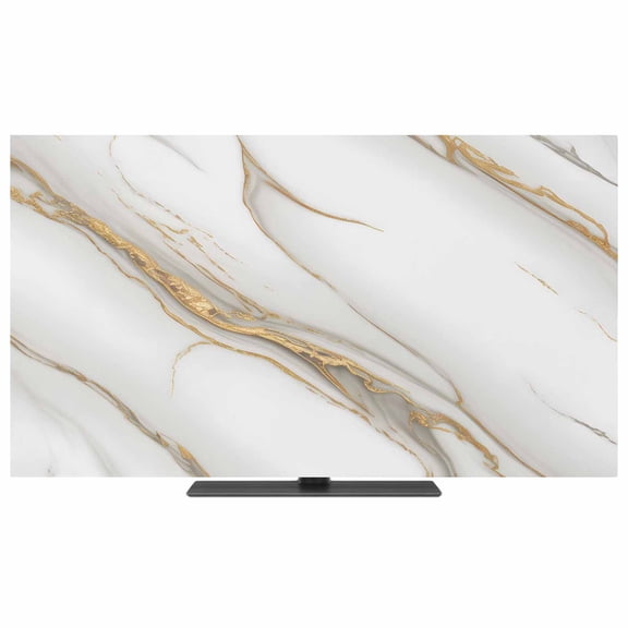 White Golden Marble TV Dust Cover,Stretchable TV Screen Desktop Computer Protector Cover,Modern Abstract Art Marble Crack Television Dustproof Slipcover for 36–40 Inch Flat or Curved TVs