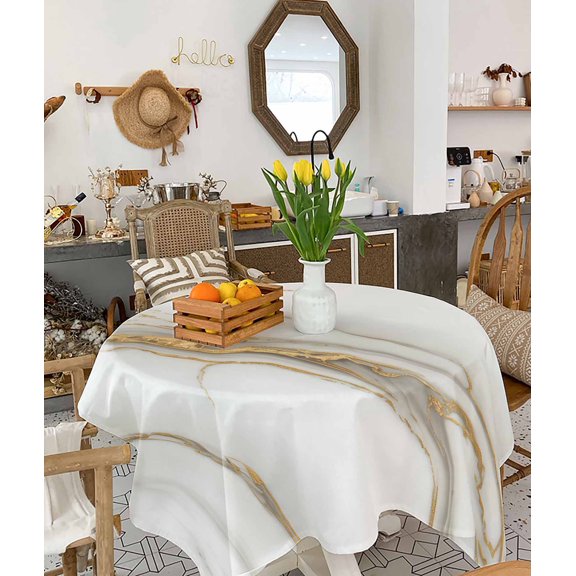 White Golden Marble Tablecloth Square Table Cloth 60x60 , Waterproof Tablecloth Outdoor Table Cloth, Modern Abstract Art Marble Crack Washable Table Cover for Kitchen Dining Party