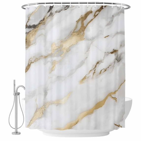 White Golden Marble Texture Fabric Shower Curtain Abstract Style Washable Shower Curtains for Bathroom, Waterproof Bath Curtain with Hooks Home Decor 72x84in