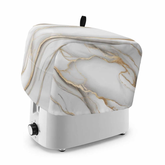White Golden Marble Toaster Cover 4 Slice, Modern Abstract Art Marble Crack Dustproof Bakeware Oven Protector with Top Hook, Waterproof Small Kitchen Appliance Toasters Dust Cover, 12"x11"x8"