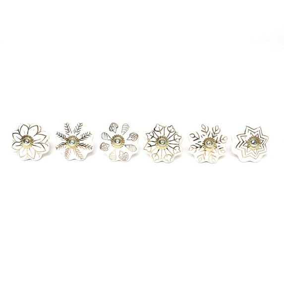 White & Golden Melon-Shaped Ceramic Knobs – Handcrafted, Hand-Painted