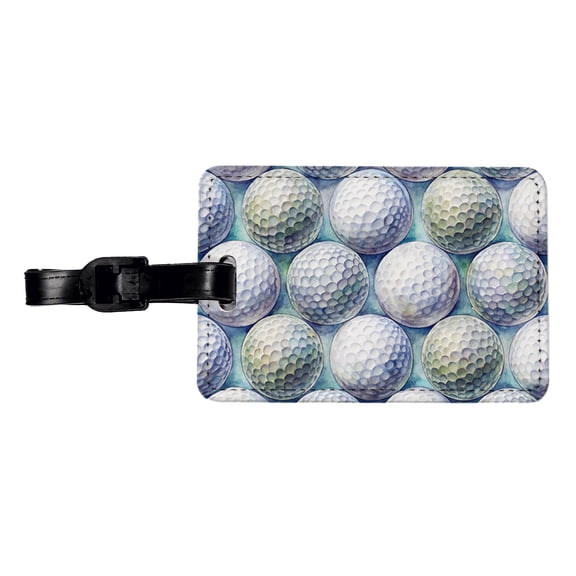 White Golf Balls Watercolor Faux Leather Travel Luggage Tag