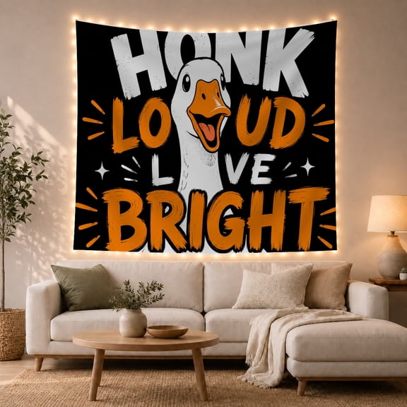 White Goose Among Bold Orange and White Lettering, Playful Illustration for Animal Lovers, Bird Quote Decor, Birthday Gift, Tapestry Wall Hanging for Bedroom, Dorm and Studio