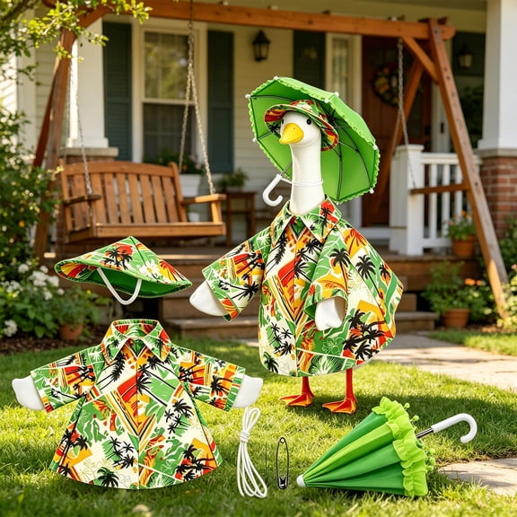 White Goose Decor Set Farmhouse, Lifelike Garden Goose Statue for Easter Wedding Spring, Rustic Animal Sculpture for Lawn Flower Pot Pond Edge, Realistic Bird Display