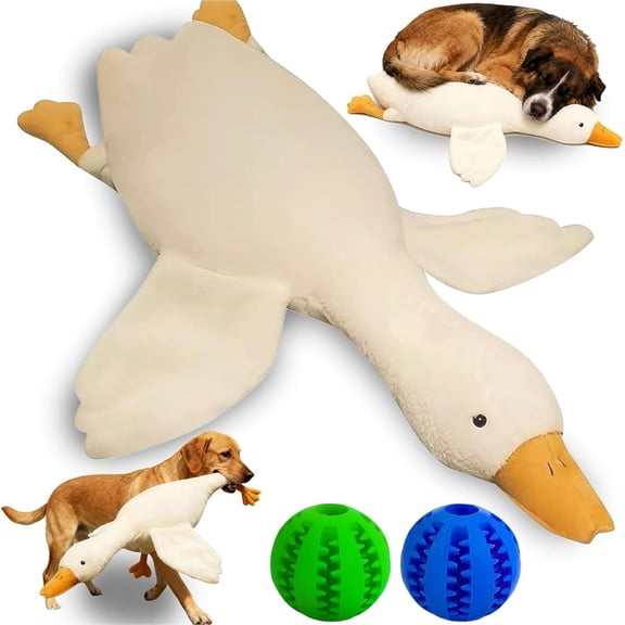 White Goose Dog Toy – Soft Plush Goose Toy for Dogs, Faux Rabbit Fur Interactive Chew Toy for Indoor Play, Cuddling, and Bonding (50cm/90cm)