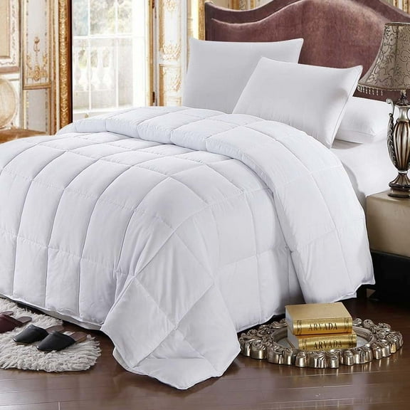 White Goose Feather Down Comforter 100% Cotton All Season Oversized -Full/Queen