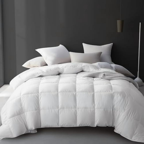 White Goose Feather Down Fiber Comforter Twin Size, 100% Cotton Duvet Insert Twin, Hotel Luxury Hypoallergenic Comforter Lightweight Bedding Comforter with 8 Corner Loops, 68 x 90 Inch