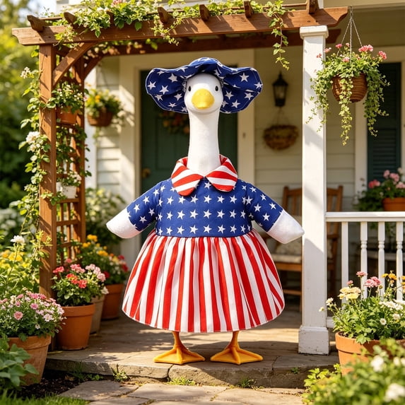 White Goose Festival Decoration Set 23 Inch Porch Statue Costume Easy Install Durable Outdoor Yard Decor for Easter Christmas Thanksgiving Garden Porch Patio Holiday Display