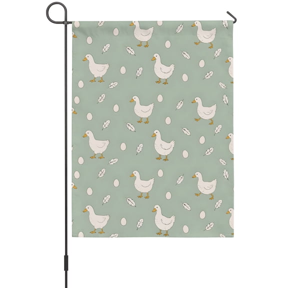 White Goose Garden Flags For Outdoor, Green Playful Animal Small Eggs Feathers Modern Small Double Side Yard Flags Weather Proof Garden Decor for Lawn Outside Holiday 12 x 18 Inches