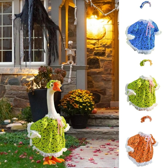White Goose Halloween Costume – 23in Decorative Clothes with Pumpkin Print, Fits Large White Geese, Durable Fabric, Ideal for Halloween Yard/Porch Decor, Green