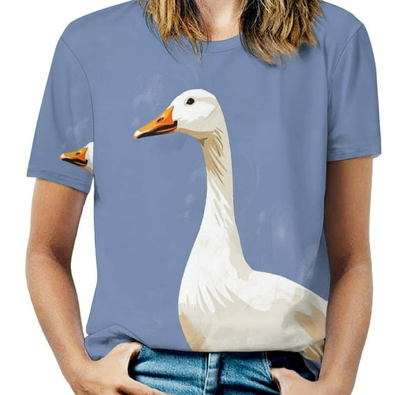 White Goose Illustration Women's T-Shirt Short Sleeve T Shirts Tops Tee Ladies Loose T