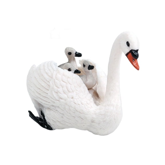 White Goose Model Ornament, Solid Wild Figurine With Baby Realistic Simulation Animal & Educational
