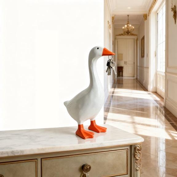 White Goose Statue Home Decor, Cottagecore Aesthetic Resin Figurine, Magnetic Duck Sculpture for Living Room & Bedroom, Cute Animal Gift