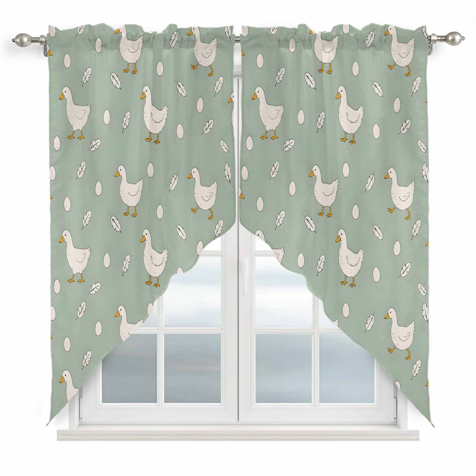 White Goose Swag Curtain Valance for Windows, Green Playful Animal ...