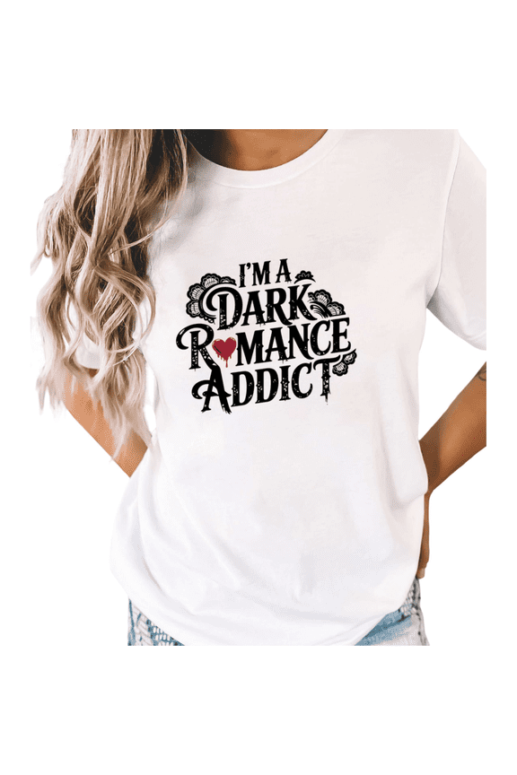 White Gothic Academia Dark Romance Heart Print T-Shirt Graphic Tees Shirts Dark Romance Gift S-5XL Mystical Tops