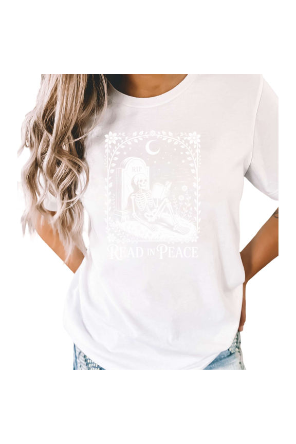 White Gothic Academia Skeleton Book Tomb Print T-Shirt Graphic Tees Shirts Reading Aesthetic S-5XL Mystical Tops