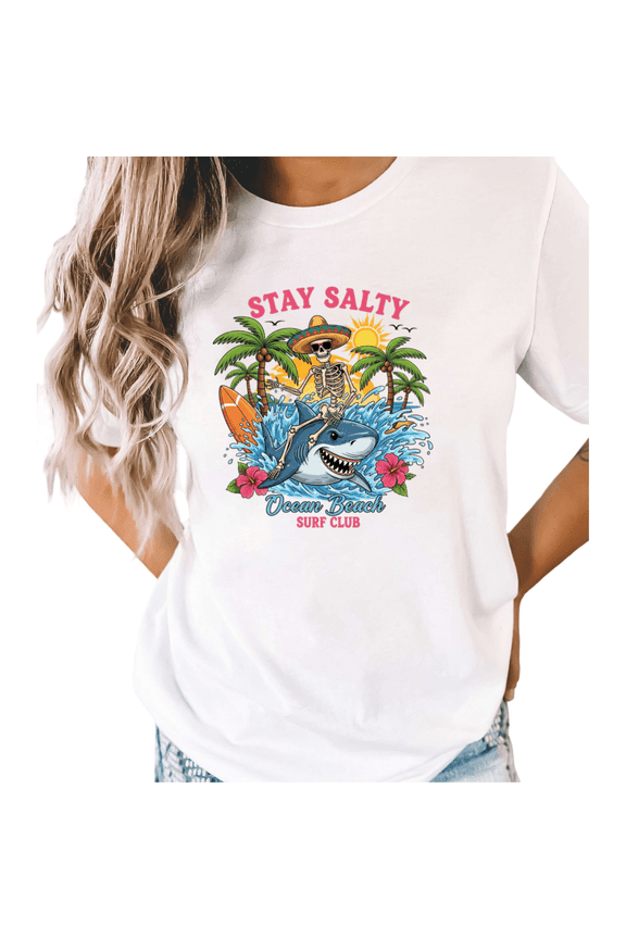 White Gothic Academia Skeleton Shark T-Shirt Graphic Tees Shirts Beach Streetwear Modern S-5XL Mystical Tops