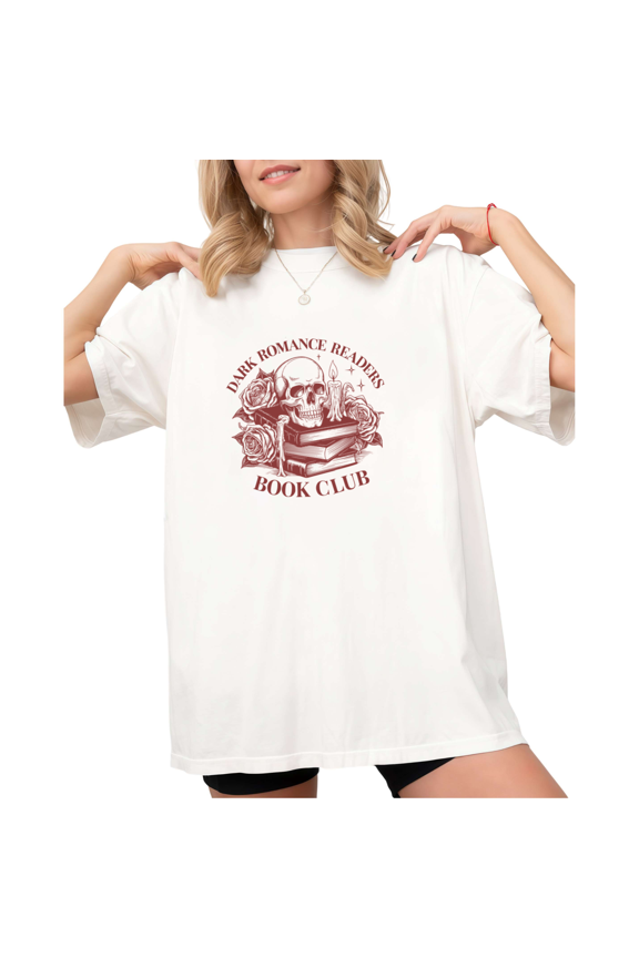 White Gothic Skull Rose Book Print T-Shirt Graphic Tees Shirts Dark Romance Gift S-5XL Tops