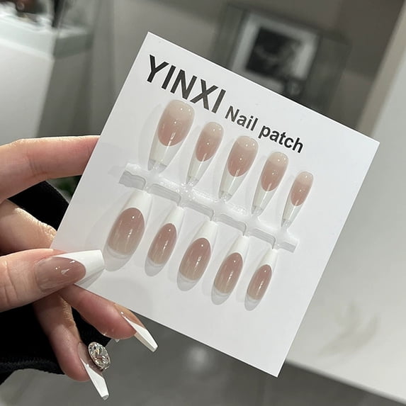 White Gradient Nail Stickers Short Wear Decoration 30 Tips Designs for Manicure Salon Home Use