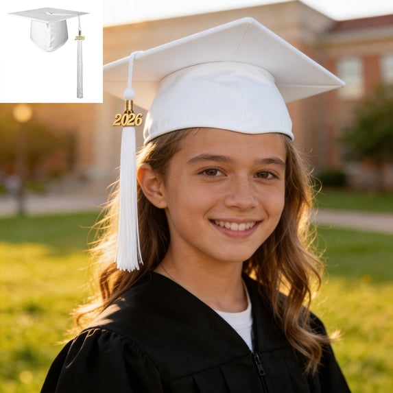 White Graduation Caps with 2026 Tassel Kids and High School College for Adults Class of 2026 Decorations Accessory Photo Props