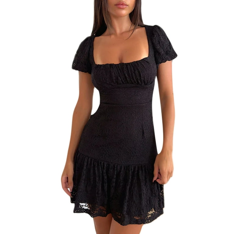 Sweet Short Black Mini Ruffles Lace Dress Sweet Short Black Mini Ruffles Lace Dress