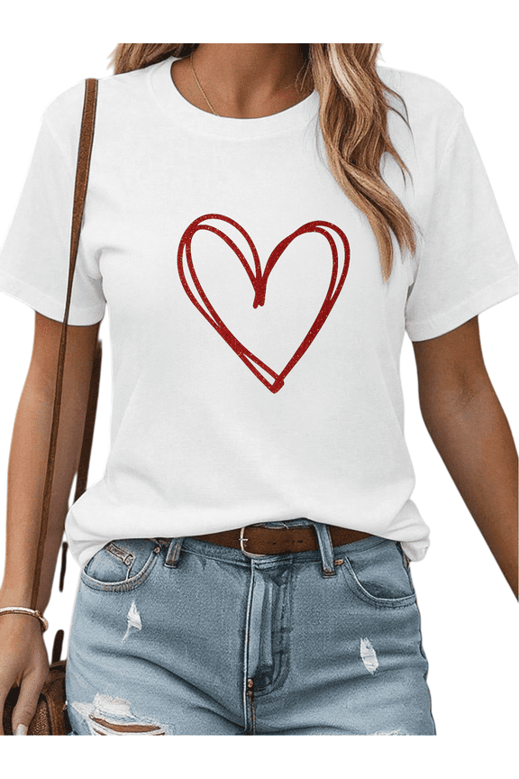 White Graphic Tees Leopard Print Heart Tshirt Shirts S-5XL Trendy Animal Print Tops