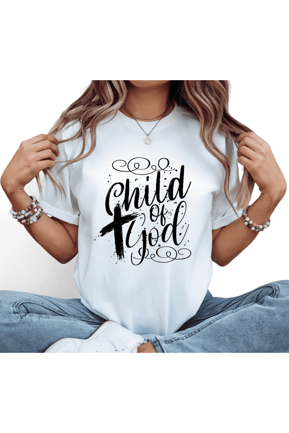 Women's Ornate Child Of God Black Graphic Breathable T Shirt Casual Comfortable Short Sleeve Round Neck White S-5XL