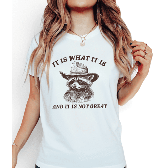 White Graphic Tees Print Tshirt Shirts S-5XL Cowboy Raccoon Sarcastic Quote Laidback Casual Tops