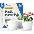 thumbnail image 1 of White Gray 6-Inch Plant Pots with Drainage & Saucers 12 Pack, Indoor & Outdoor Planters for Houseplants, Herbs, and Flowers, Durable & Weatherproof Material, Stackable, Lightweight, Minimalist Design, 1 of 4