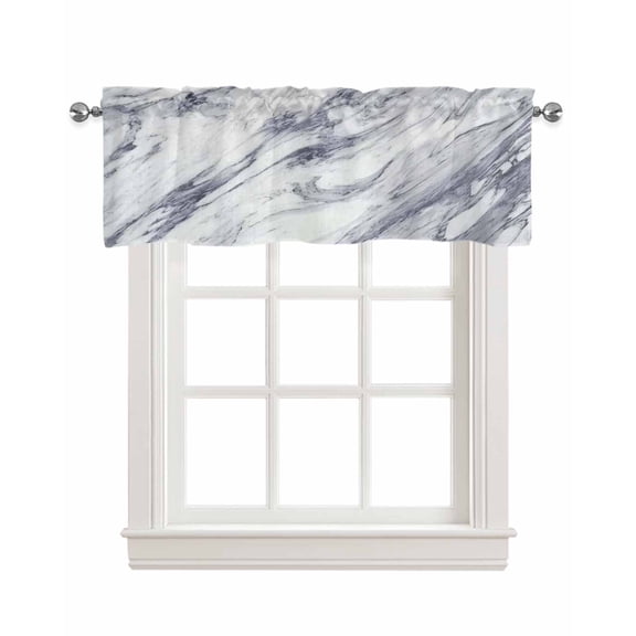 White Gray Abstract Valances Curtain Marble Texture Kitchen Rod Pocket Short Panels Window Treatment Topper Curtains for Living Bedroom 1 Panel 54x18 inch