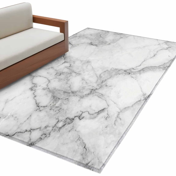 White Gray Area Rug 4x6ft Abstract Art Marble Texture Modern Simple Non-Slip Washable Square Rugs Soft Felt Indoor Floor Mat for Bedroom Kitchen Living Room Bathroom