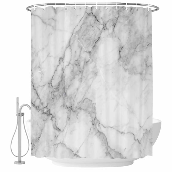 White Gray Bathroom Shower Curtains with Hooks, Abstract Art Marble Texture Modern Simple Waterproof Fabric Washable Shower Curtain for Home Hotel Bathtub Decor 72x72 Inch