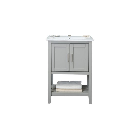 White Gray Bathroom Vanity - 24" Solid Poplar Wood Sink Combo