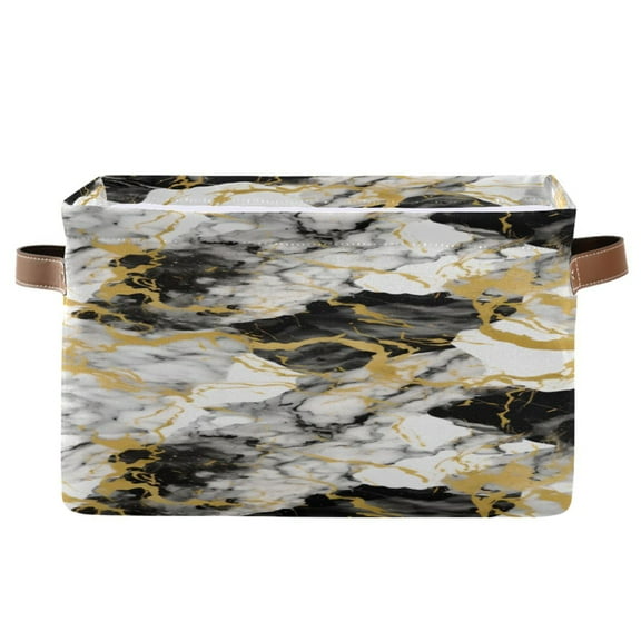 White Gray Black Gold Marble Storage Bins with Handle Fabric Organizer Basket Foldable Box 1 Pack 14.2x10.2x8.3