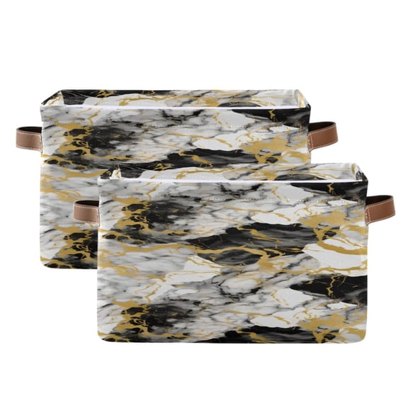 White Gray Black Gold Marble Storage Bins with Handle Fabric Organizer Basket Foldable Box 2 Pack 14.2x10.2x8.3