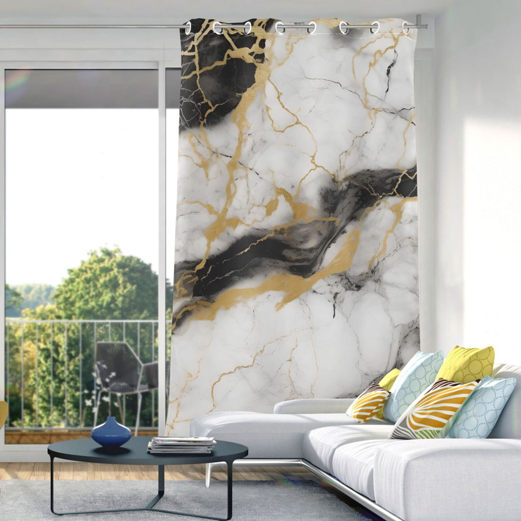 White Gray Black Marble Blackout Curtains W82 x L42 1 Panel Window Curtain for Bedroom Living Room