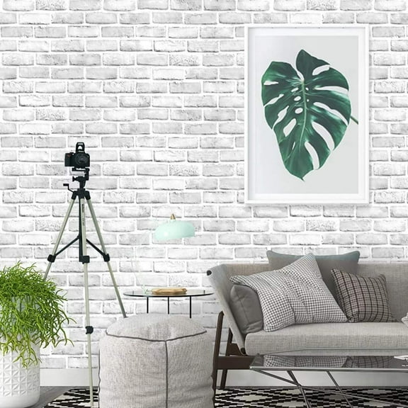 White Gray Brick Wallpaper, 3D Effect Vintage Blocks Peel and Stick Wallpaper, 17.7" x 32.8ft